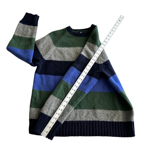 Gap Lambswool Blend Y2K VTG Classic Chunky Stripe Blue Green Pullover Sweater L - Picture 9 of 11